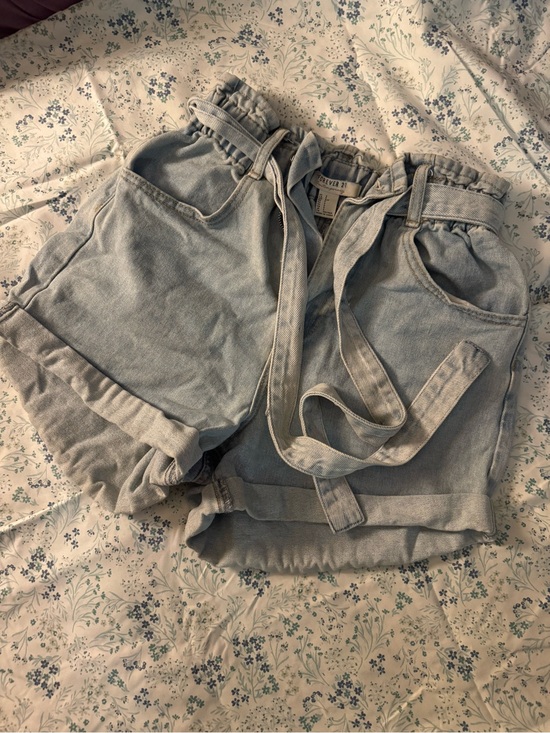 Forever 21 Pants - Forever 21 Light Blue Paperbag Tie-Waist Denim Shorts